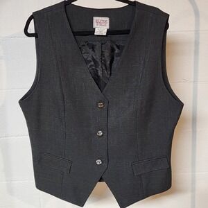 Reflections of Dallas Women's Charcoal Grey Dress Vest Pockets Button Preppy Y2K